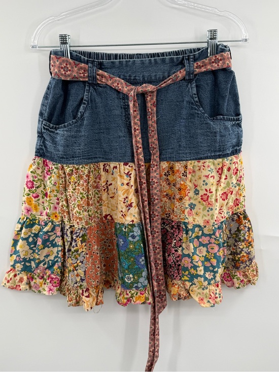 Young Threads Dresses & Skirts - Young Threads Patchwork Floral Denim Skirt Size Medium Boho Prairie Cottagecore